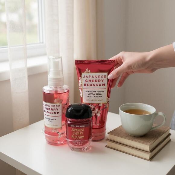 Bath & Body Works Japanese Cherry Blossom Travel Size Body Mist Cream 3 Pc Set - Picture 1 of 1